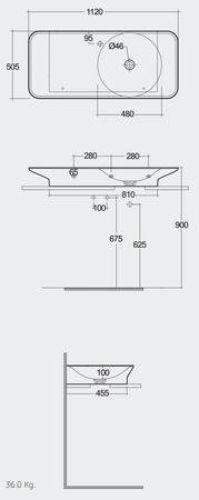 VALET Umywalka podwieszana & nablatowa 112 x 50,5 cm blat L z otworem na baterię biały połysk