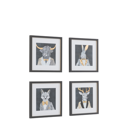 Obraz w ramie „Woodland Gentry” – czarny, 30 × 2,3 × 30 cm, zestaw 4 szt.