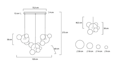 MOOSEE lampa wisząca CAPRI LINE 3 złota   - 180 LED, aluminium, szkło