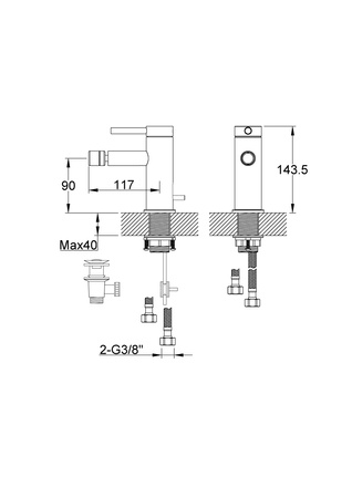 AXEL Chrom 1-otworowa bateria bidetowa