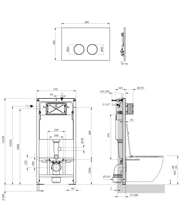 SET: STRONGFRAME stelaż podtynkowy z ECO spłuk. + MINIMAL przycisk spłukujący, chrom połysk