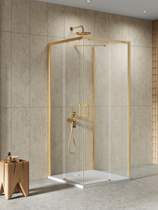 NZ4 Kabina prysznicowa PRIME GOLD BRUSHED 2D prostokątna przyścienna P 100x90x200 szkło czyste 6mm Active Shield 2.0