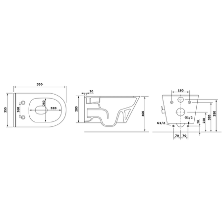 AVVA CLEANWASH WC wiszące, ze zintegrowana baterią i prysznicem bidetowym, Rimless, 35,5x53cm, czarny mat