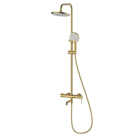 Deszczownica z baterią prysznicowo wannową trzyfunkcyjną, złota