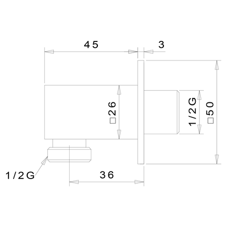 Przyłącze kątowe, kwadratowa rozeta, chrom
