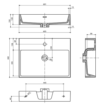 AQUATIC umywalka kompozytowa 60x46cm, biały