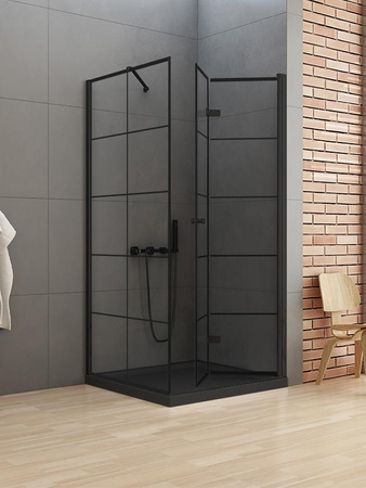 KABINA NEW SOLEO BLACK KWADRATOWA P 90x90x195 KRATKA - CZYSTE 6mm ACTIVE SHIELD