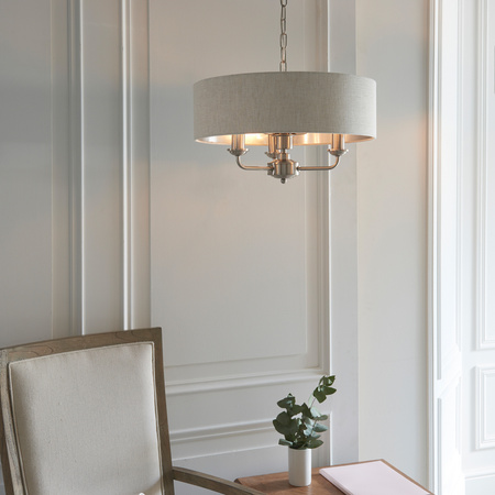 Highclere 3 Pendant Lght Chrome&Natural 350-1200mm
