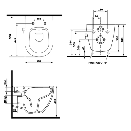 INFINITY CLEANWASH WC wiszące, z dyszą bidetową i zintegrowaną baterią, Rimless, 36,5x53 cm, biały