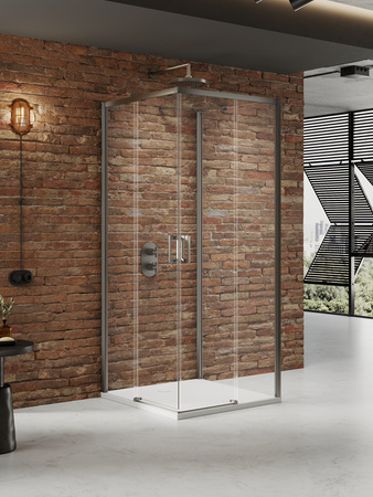 NZ4 Kabina prysznicowa PRIME GUNMETAL BRUSHED 2D prostokątna przyścienna L 100x90x200 szkło czyste 6mm Active Shield 2.0