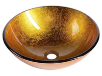 AGO szklana umywalka nablatowa średnica 42cm, złoty pomarańczowy