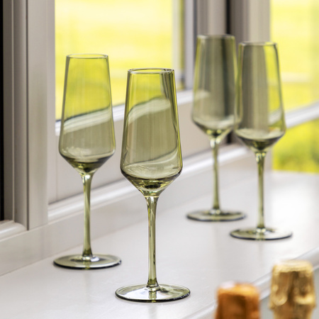 Flute Glass Smokey Green (4pk) 74x74x230mm