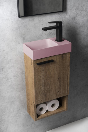 PICCOLINO umywalka betonowa, 30,8x17cm, bateria z prawej strony, różowy mat