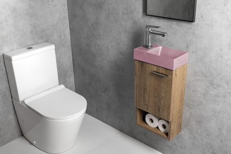 PICCOLINO umywalka betonowa, 30,8x17cm, bateria z lewej strony, różowy mat