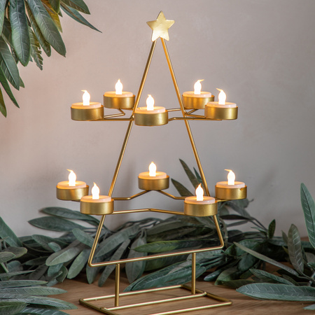 Xmas Tree Tealight Holder x10 Gold 250x245x380mm