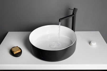 FIASTRA umywalka ceramiczna nablatowa, średnica 40cm, czarny mat