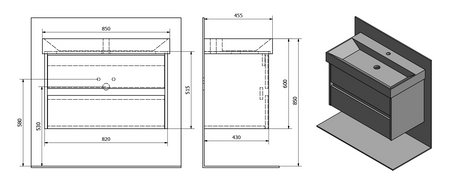 NIRONA szafka umywalkowa 82x51,5x43cm, dąb Sherwood