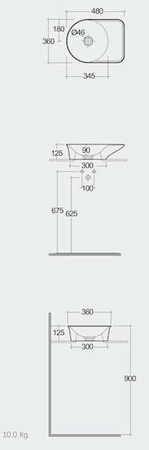 VALET Umywalka nablatowa 48 x 36 cm owalna bez otworu