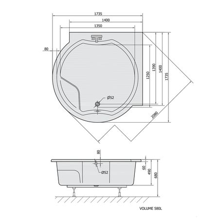 ROYAL CORNER wanna okrągła z konstrukcją 172x172x49cm, biała