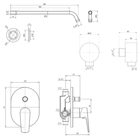 LOTTA zestaw prysznicowy z baterią podtynkową, 2 wyjścia, chrom