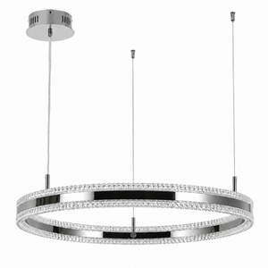 Lampa wisząca ARKADIA LED 80 cm - tytanowa z kryształowym pierścieniem