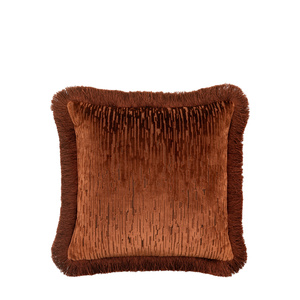 Cut Velvet Fringe Cushion Terracotta 500x500mm