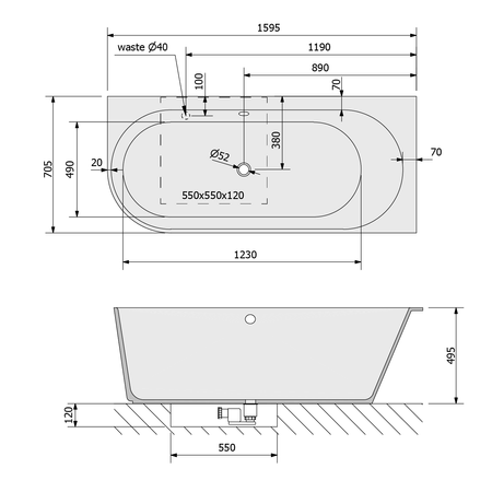 SUSSI R wanna przyścienna, narożna, kompozyt, 160x70x50cm, biały/antracyt mat