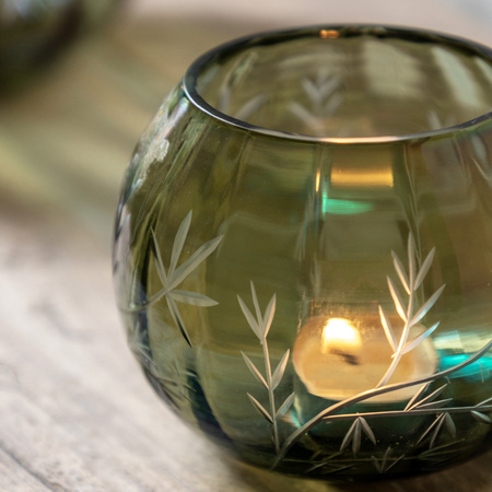 Floral Etched Iridescent Tealight Holder Small