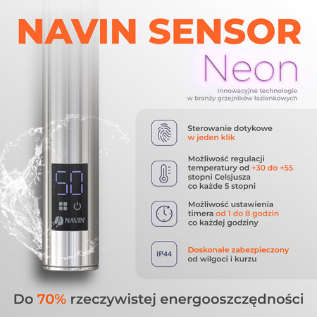 Elektryczny grzejnik łazienkowy nierdzewny NAVIN Fouette 480х800 Sensor, timer