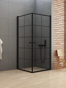 KABINA NEW SOLEO BLACK KWADRATOWA U 90x90x195 KRATKA - CZYSTE 6mm ACTIVE SHIELD