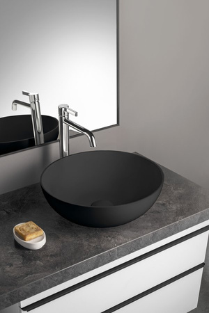 BANERA ROUND umywalka kompozytowa nablatowa, średnica 39cm, antracyt mat
