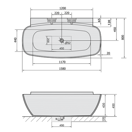 NIGRA wanna wolnostojąca, kompozyt,158x80x45cm, czarna/biała