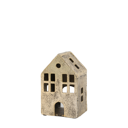 House Tealight Holder Antique Gold 85x70x140mm