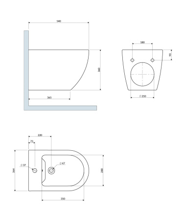 OTTAWA COMFORT bidet wiszący, 54 x 36,5 cm, biały mat