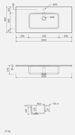 JOY Umywalka wpuszczana, meblowa 101x46,5 cm 