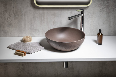 FORMIGO umywalka betonowa nablatowa, średnica 39cm, ciemnobrązowy mat