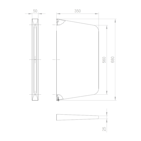 Ścianka oddzielająca pomiędzy pisuary 50x680x350 mm, stal nierdzewna mat