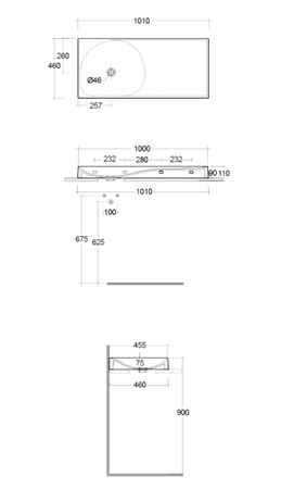REMAL Umywalka podwieszana & nablatowa 101 x 46 cm R blat z prawej strony Biały połysk