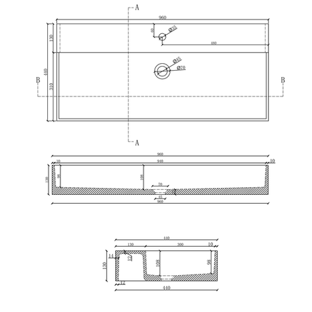 QUADRADO umywalka betonowa z korkiem, 96x44cm, biały piaskowiec