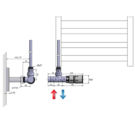 MONO ONE zestaw przyłączeniowy jednopunktowy z termostaem, prawy, 50mm, chrom