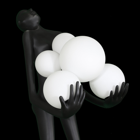 Lampa podłogowa WOMAN BLACK 180 cm - czarna figura kobiety z białymi kloszami