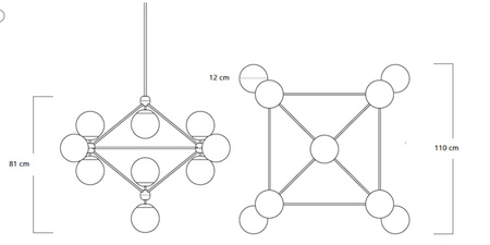 Lampa wisząca ASTRIFERO-15, 110cm -  transparentno czarna