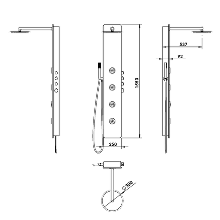 SPIRIT ROUND panel prysznicowy z baterią termostatyczną 250x1550mm, czarny