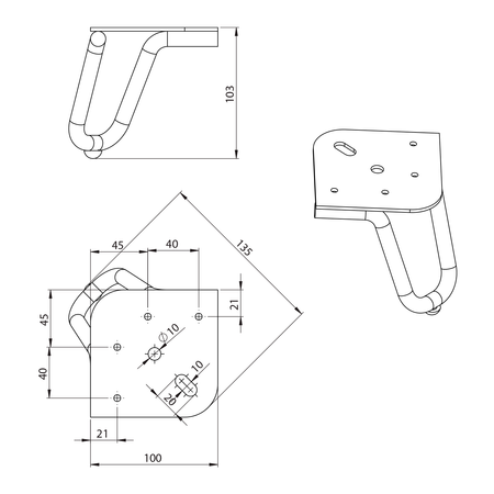 Nóżki do mebli, wysokość 103mm, czarny mat