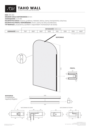 Ścianka prysznicowa TAHO Wall - satynowy / 100 cm / miedź szczotkowana