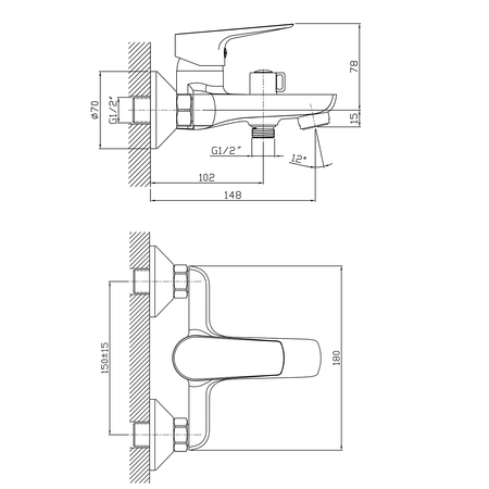 LOTTA bateria wannowa ścienna, czarny mat