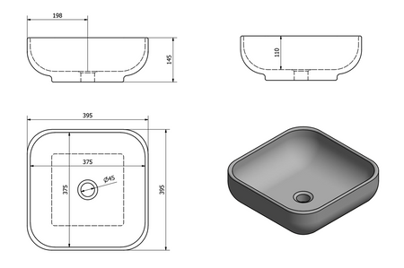 PRATA umywalka ceramiczna nablatowa 39,5x39,5 cm, biała