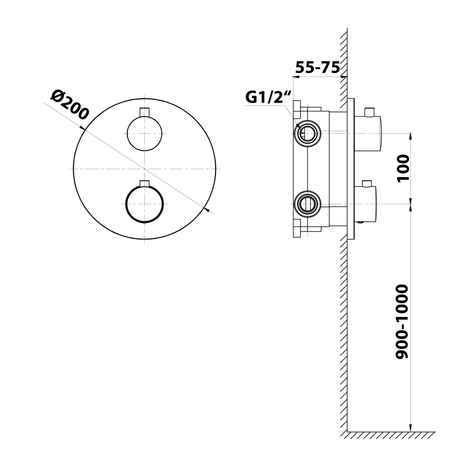 Bateria prysznicowa podtynkowa, termostatyczna, 2 wyjścia, box podtynkowy, czarny mat