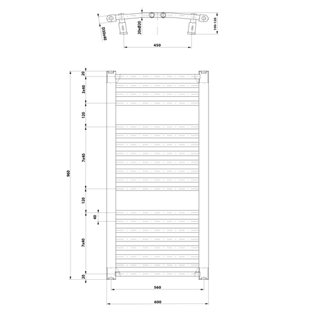 ORBIT grzejnik z podłączeniem bocznym 600x960 mm, biały