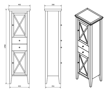 CROSS szafka wysoka 49x170x39cm, prawa, starobiała